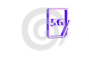 Purple Graphic tablet with 5G wireless internet wifi icon isolated on white background. Global network high speed