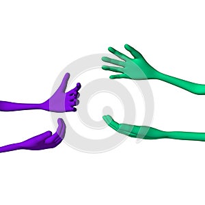 Purple and green 3d hands stall
