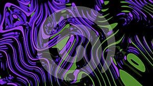 Purple and green curves glowing and mixing. Design. Moving liquid texture.