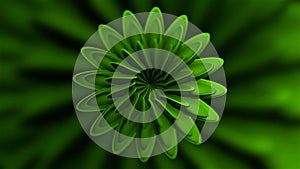 Purple and green flower in abstraction. Motion. Flowers with petals spin in 3d format expanding and narrowing creating a