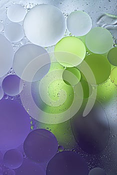 Purple, Green Gradient Oil drops in the water -abstract background