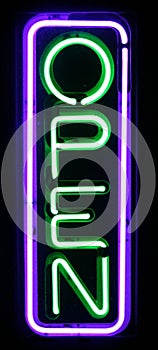 Purple and Green Neon Open Sign