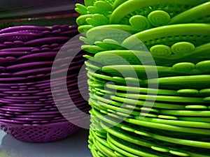 plastic plate in purple and green