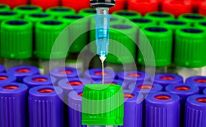 purple green red empty vacuum tubes for collecting blood samples with