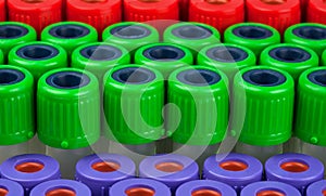 purple green red empty vacuum tubes for collecting blood samples with