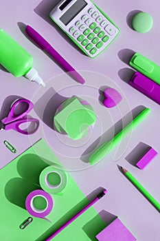 Purple - green school and office supplies