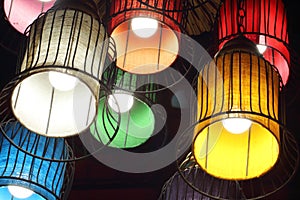 Purple, green, yellow, white, red and orange round stylish lamps