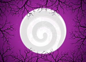 Purple Halloween Background with Moon and Trees