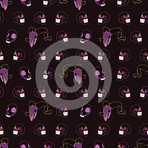 Purple Halloween Skull Pattern Vector