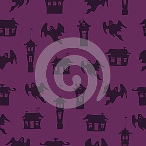 Purple Halloween vector background with ghosts