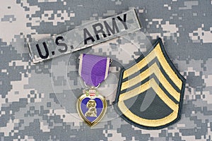 Purple Heart award on US ARMY uniform