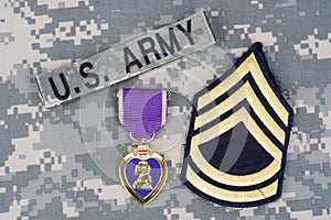 Purple Heart award on US ARMY uniform