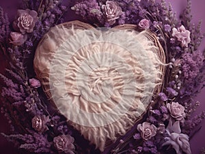 Purple heart backdrop for newborn photography. Ai generated