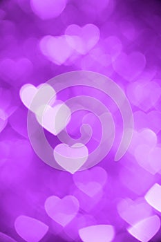 Purple heart bokeh background photo, abstract holiday backdrop