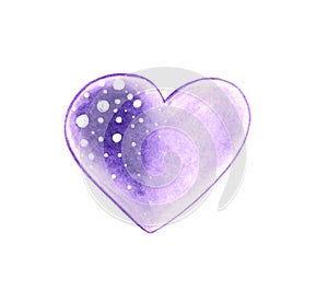 Purple heart, drawn with  markers and colored pencil. It is made in pastel colors, isolated on a white background.
