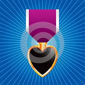 Purple heart medal on blue starburst