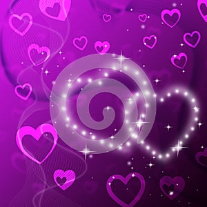 Purple Hearts Background Shows Romantic Fond And Glittering