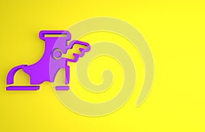 Purple Hermes sandal icon isolated on yellow background. Ancient greek god Hermes. Running shoe with wings. Minimalism