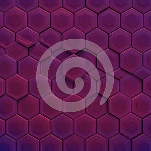 Purple hexagonal pattern with a 3D effect, creating a textured surface. Each hexagon