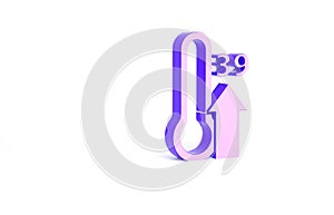 Purple High human body temperature or get fever icon isolated on white background. Disease, cold, flu symptom