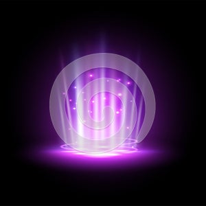 Purple hologram or podium projector, teleport, ray photo