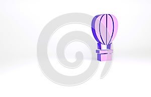 Purple Hot air balloon icon isolated on white background. Air transport for travel. Minimalism concept. 3d illustration