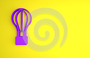 Purple Hot air balloon icon isolated on yellow background. Air transport for travel. Minimalism concept. 3D render