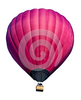 Purple hot air balloon with wicker basket isolated