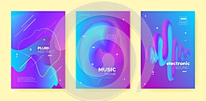 Purple House Music Poster. Wave Gradient Shapes.