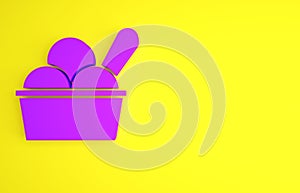 Purple Ice cream in the bowl icon isolated on yellow background. Sweet symbol. Minimalism concept. 3d illustration 3D