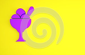 Purple Ice cream in the bowl icon isolated on yellow background. Sweet symbol. Minimalism concept. 3d illustration 3D