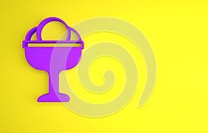 Purple Ice cream in the bowl icon isolated on yellow background. Sweet symbol. Minimalism concept. 3D render