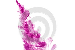 Purple ink drop colored swirls in water isolated on white background