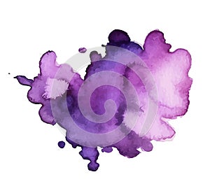 Purple ink watercolor splash paint blob. Purple ink splatter stain abstract vector background.