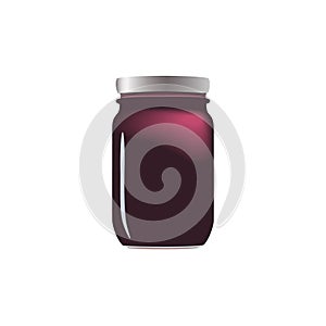 Purple jam jar glass isolated on white background. Mock up of vector jelly jar glass good for presentation of marmelade