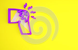 Purple Joint pain, knee pain icon isolated on yellow background. Orthopedic medical. Disease of the joints and bones
