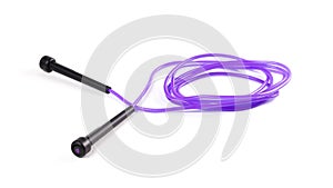 Purple jump rope. Close up. Isolated on white background