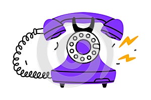 Purple Landline or Wireline Home Phone as Telephone Connection Vector Illustration