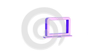 Purple Laptop icon isolated on white background. Computer notebook with empty screen sign. Minimalism concept. 3d
