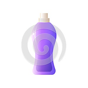 Purple large volume plastic bottle with liquid detergent for dishes isolated on white background.