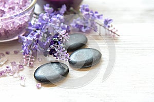 Purple Lavender aromatherapy Spa with salt and treatment for body. Thai Spa relax massage. photo