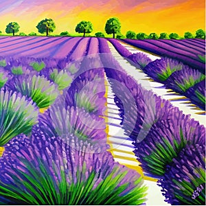 Purple lavender bloom. Purple fragrant lavender flowers. Illustration