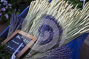 Purple lavender bunches at marketplace, Provence,