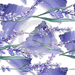 Purple lavender. Floral botanical flower. Watercolor background illustration set. Seamless background pattern.