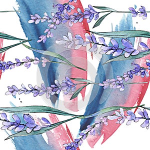 Purple lavender. Floral botanical flower. Watercolor background illustration set. Seamless background pattern.