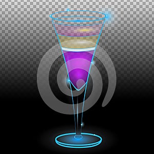 Purple layered exotic cocktail in tall glass transparent