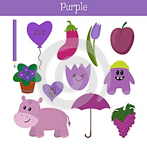 Purple. Learn the color. Education set. Illustration of primary