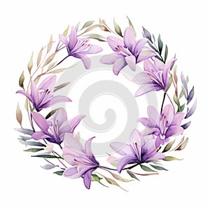 Purple Lily Wreath Vector Illustration In Subtle Realism Style photo