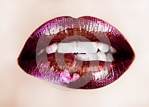 Purple lipstick lips photo