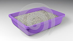 Purple litter box with cat litter